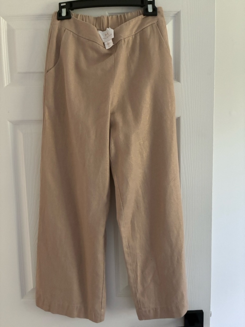 Halston Heritage Wide Leg Pants in Beige With Metalic Thread Size Small